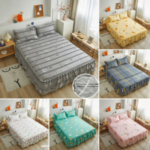 3 IN 1 Cadar Ropol Set Bed Skirt King/Queen Size Bed Sheet 2 Pillowcase Skirt 5/6/7 Feet Bedspread