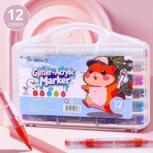 Oldlaiben Double Head Glitter Acrylic Marker Pens Set Drawing Painting Art Supplies Kids Students Warna