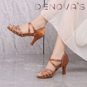 Denovas Womens Satin Cloth Ankle Strap High Heel Comfort Pump Big Size Dancing Shoe