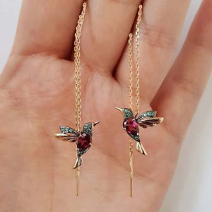 [fenggongshuode] Hummingbird Long Drop Earrings Bird Pendant Tassel Pendant Earrings