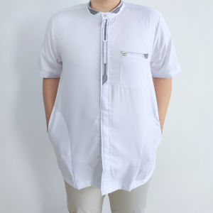 Baju Koko Pria Putih Dewasa Lengan Pendek Motif Minimalis Katun