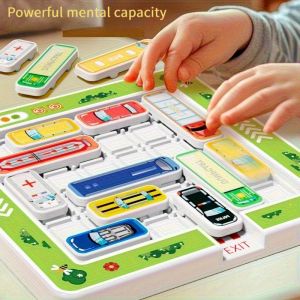 Educational Car Puzzle Sliding Board Game – Interactive Kids Logic & Strategy Toy Portable Brain Training Game with Colorful Cars Exit Sign & Checkpoints