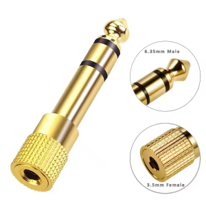 Headphone Adapter 6.35 mm Male to 3.5 mm FemaleWear-resistant Jack Converter Audio Plug Easy Installment 6.5to3.5 Gold