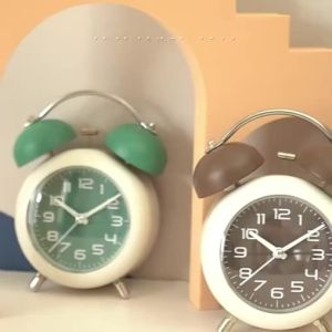 [Xin Ngó ]Twin Bell Alarm Clock Metal Loud-alarm Pointer Clocks Night Light Backlight Silent Mechanical Clock for Home Office Table Creative Silent Night Light 4 Inch