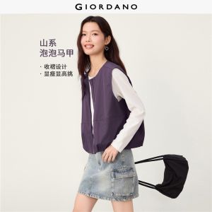 Giordano Beau Monde Women Gathered hem round neck loose vest Free Shipping 13376708