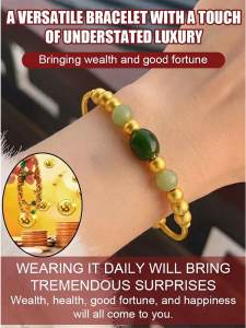 【Wealth/Good Fortune】Agate Lucky Gemstone Bracelet Elegant Sand Gold Versatile Beaded Bracelet Versatile Jewelry Bracelet Everyday Wear Stackable Bracelet