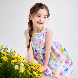 พร้อมส่งจากไทย ชุดกระโปรงเด็ก1-5 ปี ชุดเด็กผู้หญิง ผ้าฝ้ายระบายอากาศดี รูปแบบดอกไม้น่ารัก แขนกุด ชุดฤดูร้อน (80-110cm) เนื้อผ้านุ่มสบาย