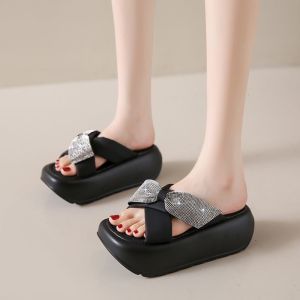 Slippers Womens New Summer Wear Fashion Thick Soles To Increase The Sense of Luxury Bow Rhinestones and Sandals