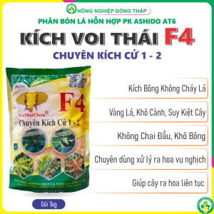 Kích Voi Thái F4 - Phân Bón Hỗn Hợp PK ASHIDO AT6 F4 – Chuyên Kích Cử 1 – 2 – Kích Bông Không Cháy Lá Vàng Lá Khô Cành Suy Kiệt Cây Không Chai Đầu Khô Bông (Gói 1kg)