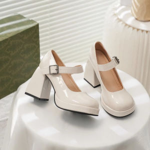 9CM Mary Jane Shoes High Heels Wedding Shoes for Women French Temperament Chunky Heel Shoes Mary Jane Shoes