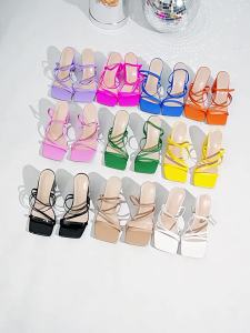 81432-59 Summer 2025 New WomenS Shoes Chunky Heel High Heel Sandals Black Slimming Versatile Single Shoes