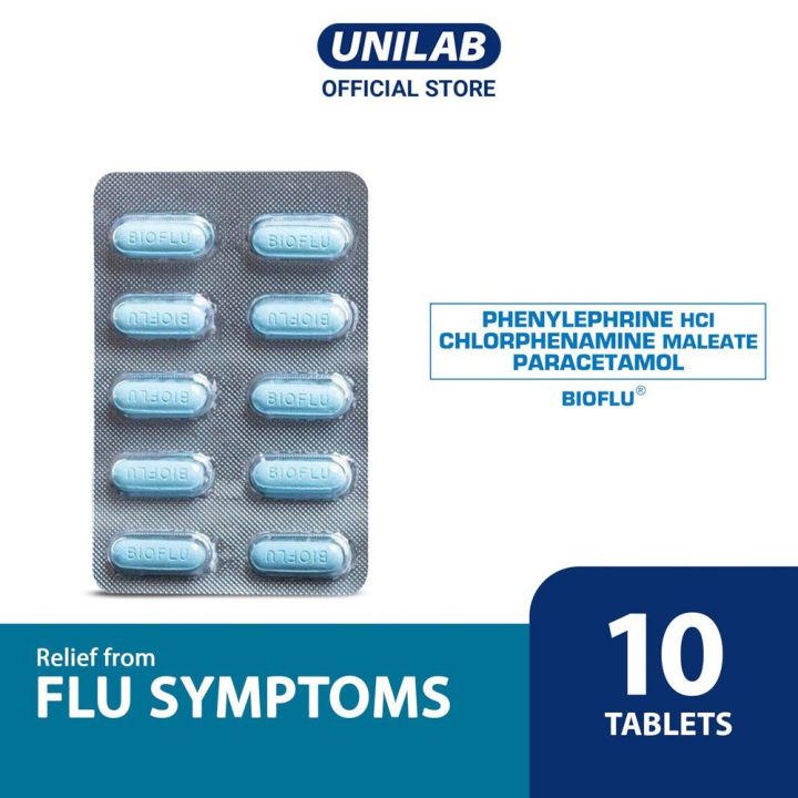 Unilab Bioflu 10 Tablets - Medicine for Relief of Flu and other symptoms like Fever, Headache, Sore throat, Cough and Colds