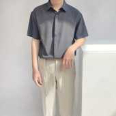 HUILISHI Korean Oversized Fashion Plain Button Mens short sleeve Shirt