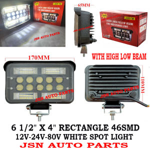J01S13 6 1/2" X 4" RECTANGLE 46LED WHITE 12V-24V-80V SPOT LIGHT WITH HIGH LOW BEAM LORRY TRUCK AKSESORI