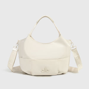 ALO Nylon Hobo Shoulder Bag Embossed Letter Logo Convertible Wide Strap Soft Casual Yoga Crossbody Handbag