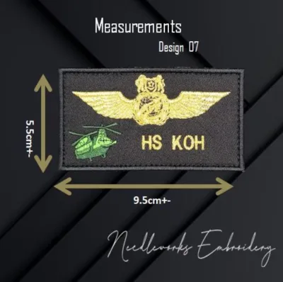 Customise SG Singapore Patches Airforce Chinook Apache Flight suit F15 F16 Seahawk GOLD thread Special Name personalise