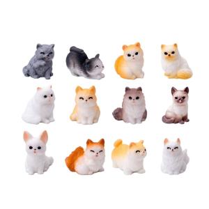 12PCS Simulation Resin Cats Model Figurine Safe Desktop Ornament Accessories For Creative Garden Landscape Display
