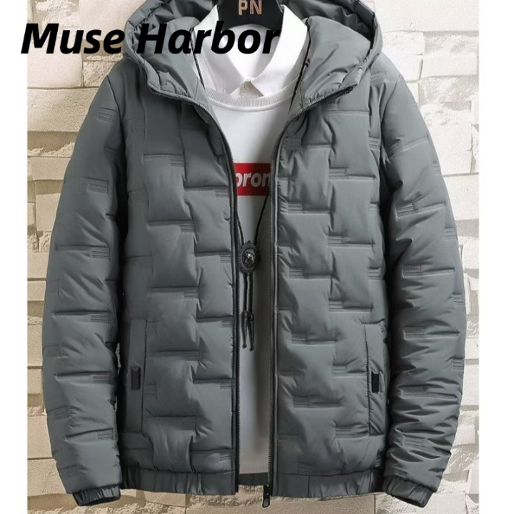 Muse Harbor ⚡️การจัดส่งภายใน 3 วัน⚡️เสื้อแจ็คเก็ตบุนวมขนเป็ดสีดำมีฮู้ด ...