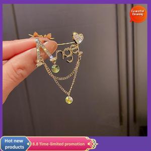 Graceful Rhinestone Queen Crown Angel English Letter Tassel Brooch Pin for Women Fashion Accessories Hijab Pin Jewelry Gift