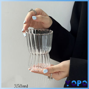 YoPo Striped Drinking Glass Cup Transparent Drinkware For Juice Coffee