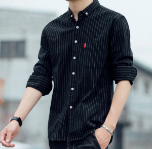 Mens Shirts New Brushed Striped Long Sleeve Casual Shirts Men s Youth Korean Version All match Square Collar Shirts for Men