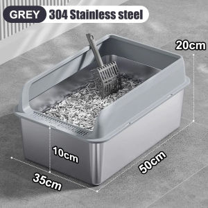 【Ready Stock】Stainless steel cat litter box with pedal fully enclosed removable cat litter box deodorizing bag to remove odor free mat and cat shovel
