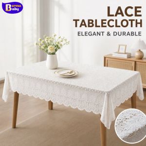 White Knitted Lace Tablecloth Hollow Floral Scalloped Edge Washable Square Table Home Decor