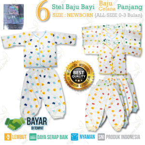 6Pasang Baju Lengan Panjang Bayi & Celana Panjang Bayi Shankusen Newborn 0-6Bulan-Aurora Store (COD)