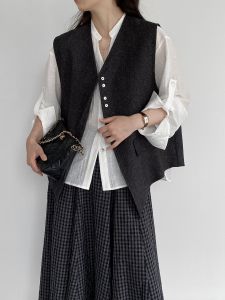 2026 Autumn Women Loose Gray Suit Vest Sleeveless Waistcoat Outer Jacket