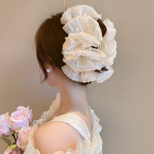 Bubble Pleated Organza Petal Pearl Clip Shark Clip Korean Fashion Hair Clips Hair Accessories for Girl