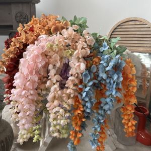 SHIRUI 6 Forks Artificial Wisteria Flowers Bushy Vine Purple Fake Flower String Rattan Artificial Faux Plants Vine Wedding Decoration