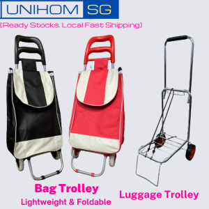 UnihomSG [ReadyStock] Simple Foldable Lightweight Market Trolley Bag/Grocery Cart/Shopping Cart & Sturdy Luggage Trolley