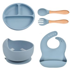5 pcs peralatan makan bayi set alat makan bayi alat makan silikon Peralatan makan anak Peralatan makan tempat makan bayi
