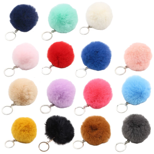 3 Inch Fluffy Sang Trọng Móc Khóa Quả Bông Lông Thú Giả Pompoms Bóng Charm Mặt dây chuyền Cho Móc Chìa Khóa Cho nữ phụ nữ Túi Truy Cập