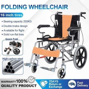SG Ultra-Lightweight Portable Transport Wheelchair Foldable Travel Wheelchairs with Handbrake for Adults and Seniors