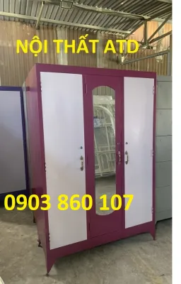 Tủ đựng quần áo 3 ngăn bằng sắt nhiều màu giá rẻ phòng trọ nguyên khối giao trong ngày