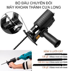 Bộ Phụ Kiện Biến Máy Khoan Thành Cưa Lọng Cầm Tay Cắt Gỗ Sắt Inox Kèm Tay Cầm Chống Rung