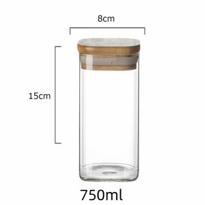 Hũ Thủy Tinh Vuông Hộp Lọ Thủy Tinh Vuông Nắp Gỗ 210-1950ml Đựng Thực Phẩm Đồ Khô Ngũ Cốc-NIEVE