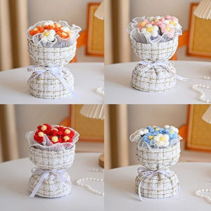 7 Yarn Knitted Flower BouquetsPuff FlowerLittle Chanel Style Valentines Day Fabric Flowers for Teachers Day Gift