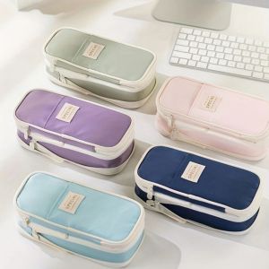 SPDD Double Zip Kawaii Pencil Cases Large Capacity Macaroon Pencil Holder Box Organizer Retractable Stationery Organizer School Supplies