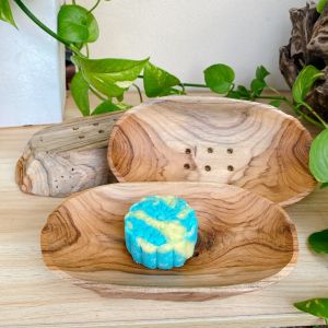 ที่ใส่สบู่ไม้สัก ถาดวางสบู่ไม้ธรรมชาติ จานรองสบู่ก้อน จานรองสบู่ ที่รองสบู่ ที่วางสบู่ กล่องไม้ อุปกรณ์ห้องน้ํา Soap Dish