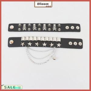 Follow Get New[Bloom Z] Punk Gothic Skull Bracelet Chains Metal Spikes PU Leather Wristband Cuff Bangle Wide Cuff Bracelet Women Men Jewelry