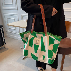 Canvas plaid large-capacity simple student portable shopping handbag shoulder bag leisure bag