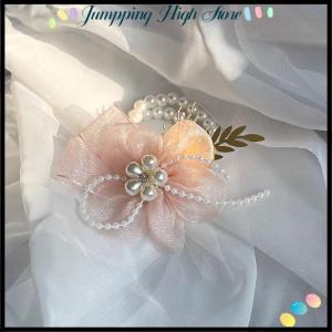 【Jumpping】 สร้อยข้อมือสำหรับเพื่อนเจ้าสาวแสนสวยสวยหวานสง่างามริบบิ้นประดับข้อมือสำหรับเจ้าสาวดอกไม้ไข่มุกประดับอัญมณี