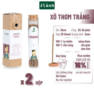 Nhang Thủ Công Xô Thơm Trắng 3 Lành Hộp 30 Que 100 % Tự Nhiên Tặng Kèm Đế Chăm Không Hóa Chất Xông Thơm