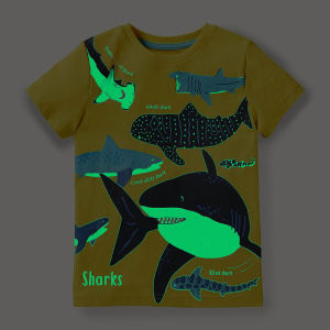 Corak Shark Bercahaya Kanak-kanak 2026 Musim Panas Baru T-Shirt Kanak-kanak