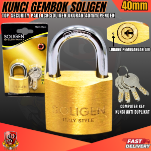 Gembok Kuningan SOLIGEN 40mm Leher Pendek 4 Anak Kunci Computer Key Anti Duplikat Kunci Gembok 40mm Leher Pendek Anti Congkel Kuat
