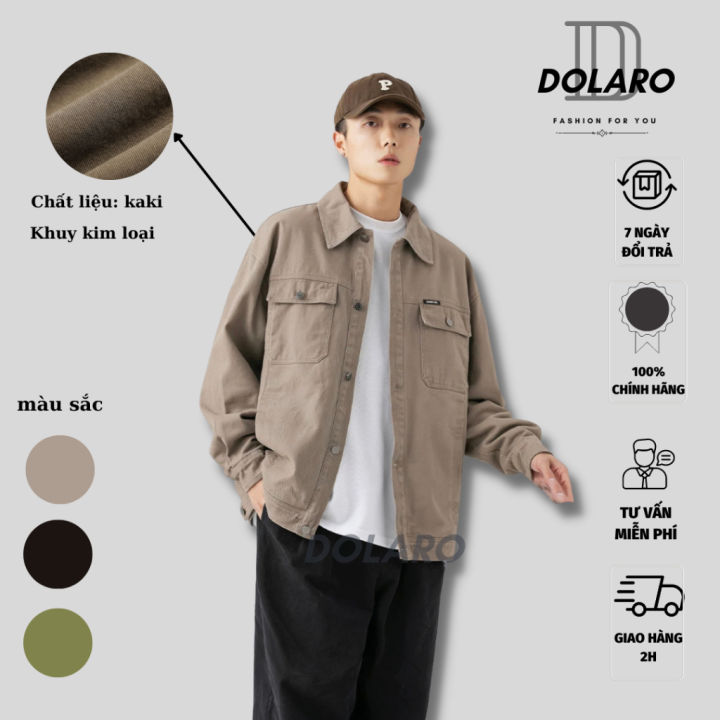 Áo sơ mi dài tay nam kaki dáng rộng DOLARO, Áo khoác denim cao cấp ...
