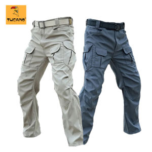 TUCANO Mens Tactical Pants Multi-pocket Waterproof Breathable Camouflage Cotton Pants Plus Size Hiking Trousers