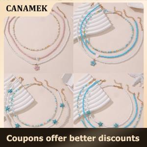 【 CANAMEK 】 Bohemian Multilayer Rice Bead Chain Clavicle Necklace Vintage Acrylic Turtle Starfish Shell Pendant Choker Women Beach Jewelry